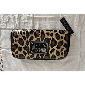 Rare HELLO KITTY Wallet Black Brown Gold Leopard Zip Around Clutch Card Holder